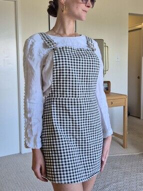 Black and White Gingham Pinafore Dress - Women's